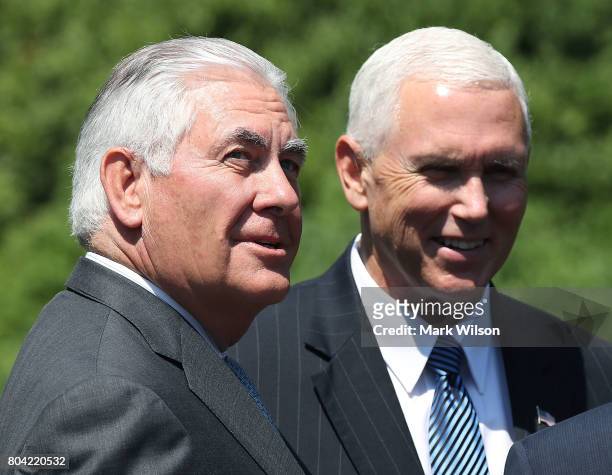 Secretary of State Rex Tillerson and Vice President Mike Pence attend a joint statement by U.S. President Donald Trump and South Korean President...
