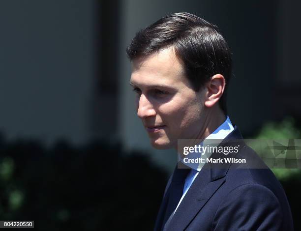 Jared Kushner attends a joint statement by U.S. President Donald Trump and South Korean President Moon Jae-in in the Rose Garden of the White House...