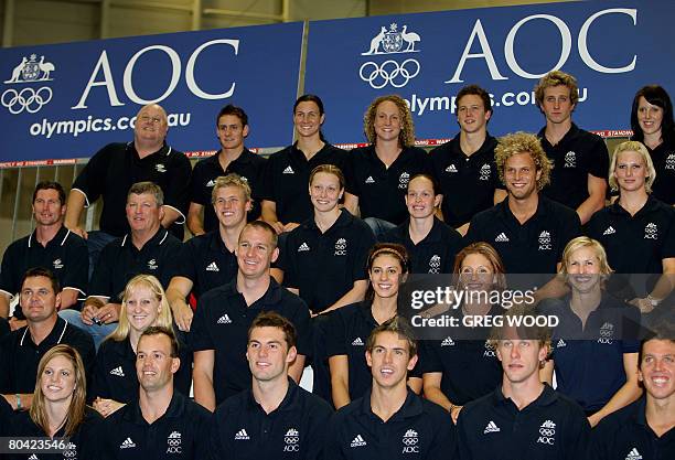 Part of Australia's Olympic swimming team are presented following the conclusion of the Australian Swimming Championships in Sydney on March 29,...