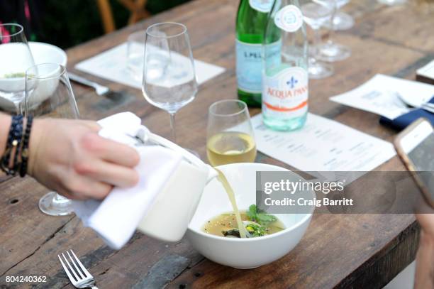Fish Bone Broth prepared by Chef April Bloomfield during S.Pellegrino Taste Guide Event With Chefs April Bloomfield & Ludo Lefebvre at Hudson River...