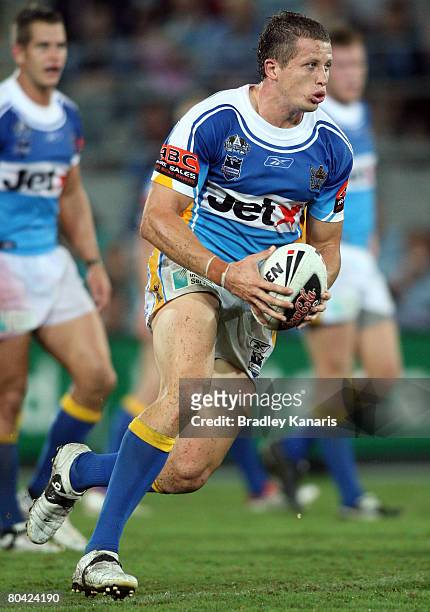 Jordan Atkins of the Titans in action during the round three NRL match between the Gold Coast Titans and the Cronulla Sharks at Skilled Stadium on...