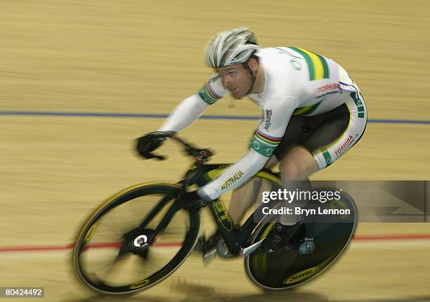 Ryan Bayley of Australia in action during the Men's Keirin First Round Repechage during the UCI Track Cycling World Championships at the Manchester...