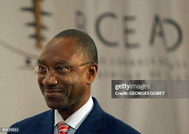 The new governor of the Central Bank of West African States , Philippe-Henri Dacoury-Tabley, delivers a speech after being sworn in on March 29, 2008...