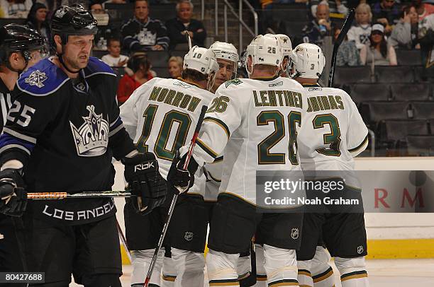 Jon Klemm of the Los Angeles Kings skates away from the net after a a goal made by Brenden Morrow of the Dallas Stars at the Staples Center March 29,...