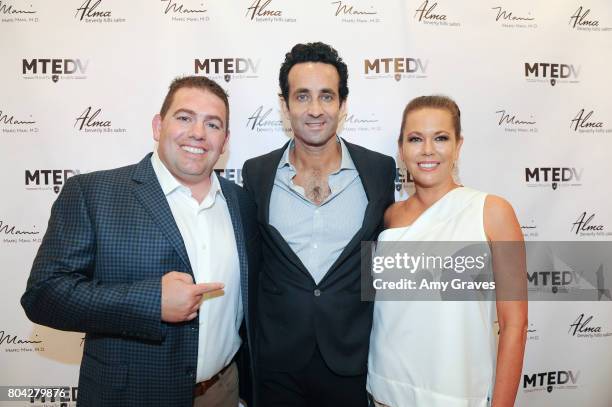 Aaron Steed, Dr. Marc Mani and Erin Steed attend A Night Out, a fundraising event benefiting #MoveToEndDV hosted by Beverly Hills plastic surgeon Dr....