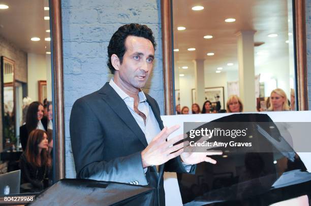 Dr. Marc Mani addresses the crowd at A Night Out, a fundraising event benefiting #MoveToEndDV hosted by Beverly Hills plastic surgeon Dr. Marc Mani...