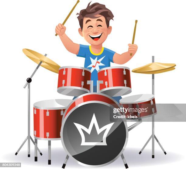 boy playing drums - drums white background stock illustrations