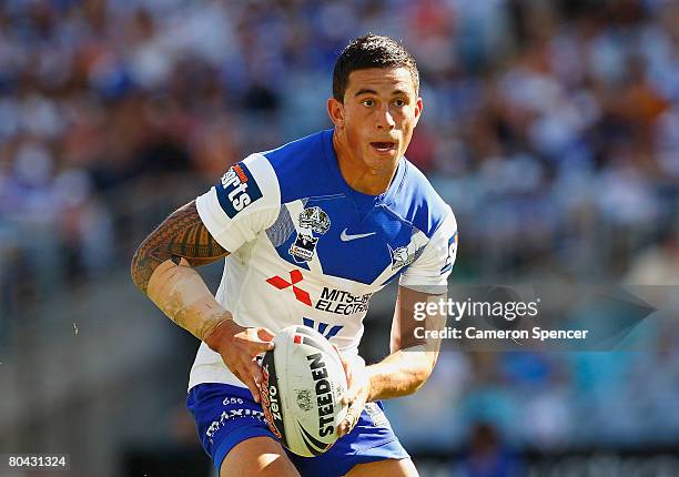 Sonny Bill Williams of the Bulldogs makes a break during the round three NRL match between the Bulldogs and the Wests Tigers at ANZ Stadium on March...