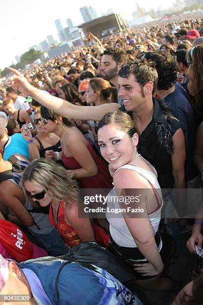 Crowds soak up the atmosphere at the Ultra Music Festival at Bayfront Park on March 29, 2008 in Miami, Florida.