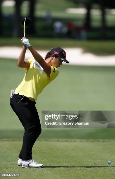 Lydia Ko of New Zealand hits her tee shot on the ninth hole during the second round of the 2017 KPMG PGA Championship at Olympia Fields Country Club...