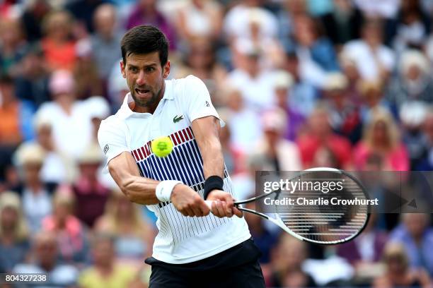 Novak Djokovic of Serbia in action during his mens semi final match against Daniel Medvedev of Russia on day 6 of the Aegon International Eastbourne...