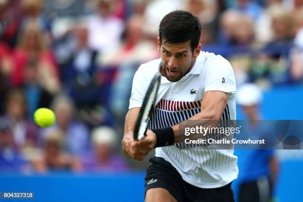 Novak Djokovic of Serbia in action during his mens semi final match against Daniel Medvedev of Russia on day 6 of the Aegon International Eastbourne...