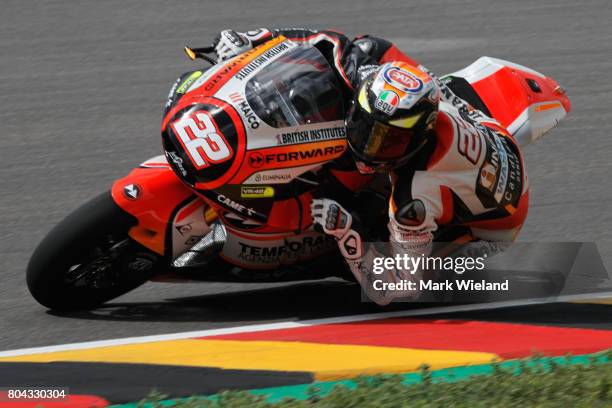 Federico Fuligni of Italy and Forward Racing Team rides in free practice during the MotoGP of Germany at Sachsenring Circuit on June 30, 2017 in...