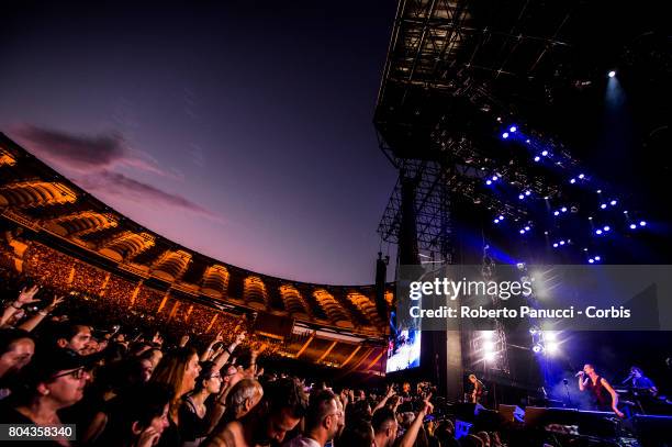 A english electronic rock band Depeche Mode performs in concert at Olympic Stadium on June 25, 2017 in Rome, Italy.
