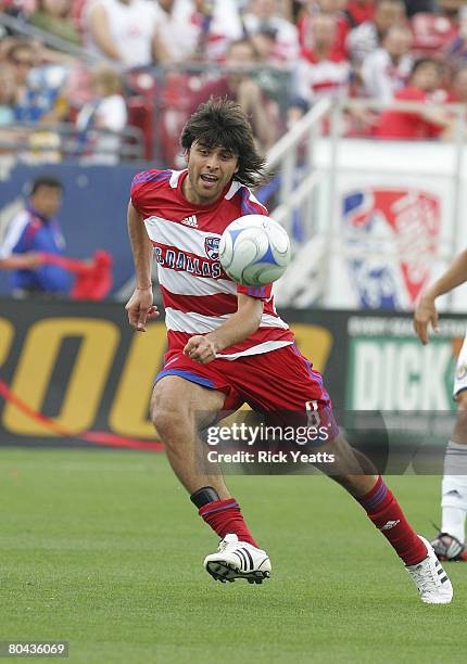Juan Toja of FC Dallas is seen during the match between Chivas USA and FC Dallas at Pizza Hut Park on March 30, 2008 at Frisco, Texas.