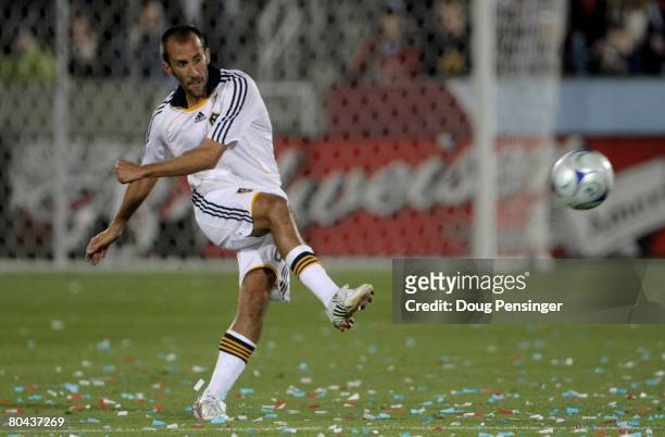 Peter Vagenas of the Los Angeles Galaxy in action against the Colorado Rapids at Dick's Sporting Goods Park on March 29, 2008 in Commerce City,...