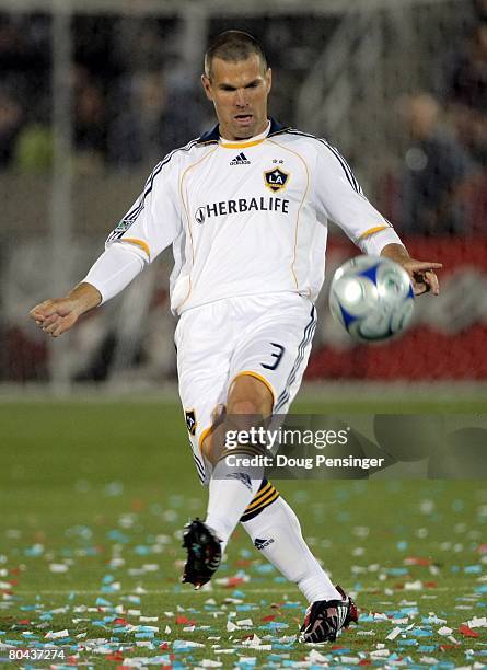 Greg Vanney of the Los Angeles Galaxy in action against the Colorado Rapids at Dick's Sporting Goods Park on March 29, 2008 in Commerce City,...