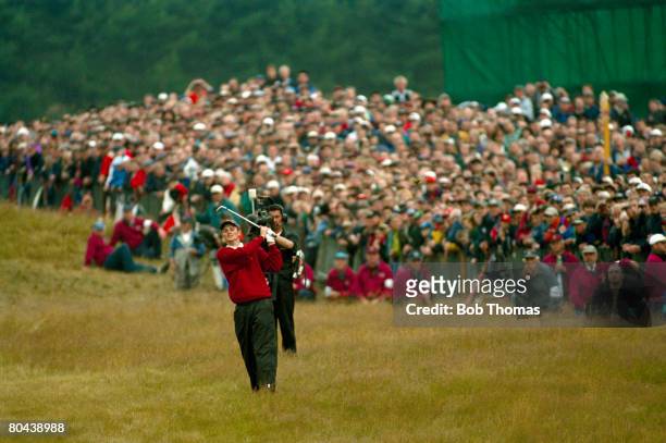 British golfer Justin Rose chipping in from the 18th fairway to finish his final round during the British Open Golf Championship held at Royal...