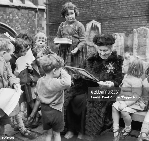 Italian educator Maria Montessori visits the Gatehouse School in London, where her revolutionary teaching methods are employed, 1951.