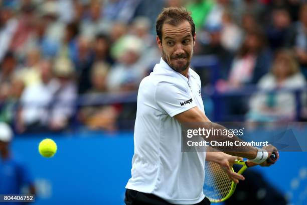 Richard Gasquet of France in action during his mens singles semi finals match against Gael Monfils of France on day 6 of the Aegon International...