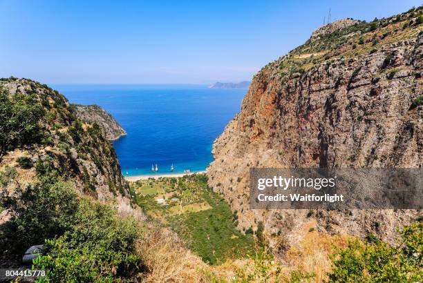 high angle view of butterfly valley deep gorge - fethiye imagens e fotografias de stock