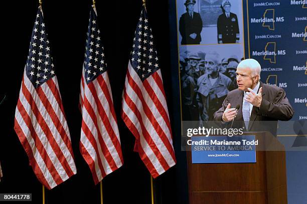 Republican presidential candidate Sen. John McCain speaks to a group gathered at the Mississippi State University Riley Center March 31, 2008 in...