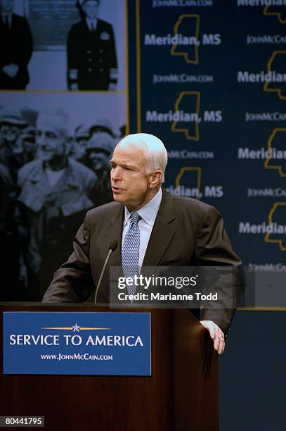 Republican presidential candidate Sen. John McCain speaks to a group gathered at the Mississippi State University Riley Center March 31, 2008 in...