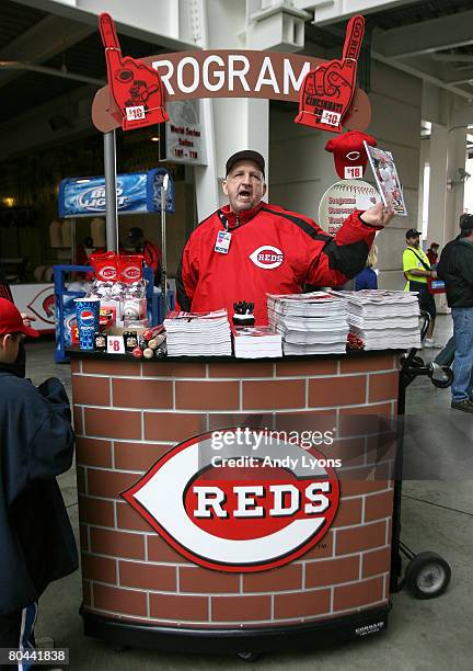 Vendor sells programs before the game between the Cincinnati Reds and the Arizona Diamondbacks on March 31, 2008 at Great American Ball Park in...