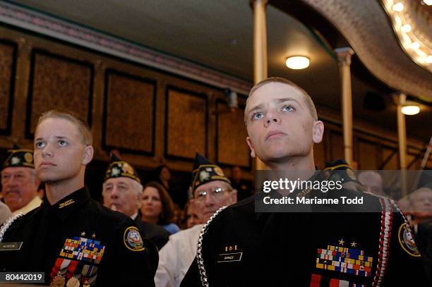 Junior Reserve Officers' Training Corps listen to Republican presidential candidate Sen. John McCain speak to a group gathered at the Mississippi...