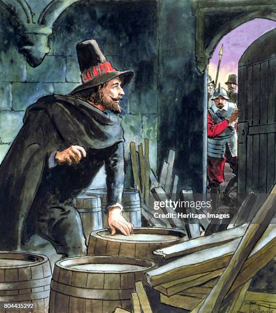 Guy Fawkes, caught in the act of preparing the Gunpowder Plot, 1605 . Fawkes was an English conspirator who attempted to blow up the Houses of...