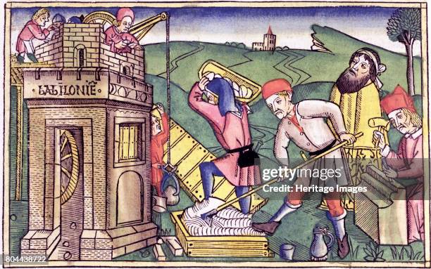 Building the Tower of Babel. Depiction of the scene from Genesis 11: 1-9. After a 15th century German manuscript. Artist Unknown.
