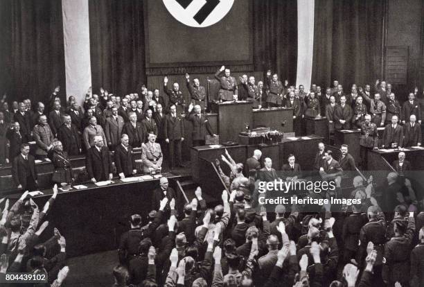 Chancellor Adolf Hitler making a speech before the Reichstag, Berlin, 17th May 1933. Hitler setting out his foreign policy programme. From Deutsche...