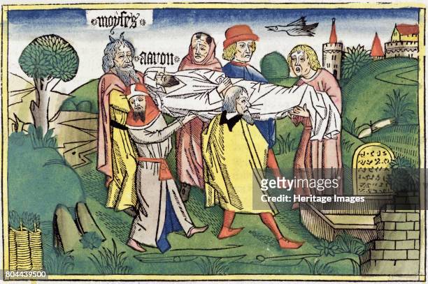 The death of Aaron. Facsimile copy of a 15th century manuscript of the German School. Artist Unknown.