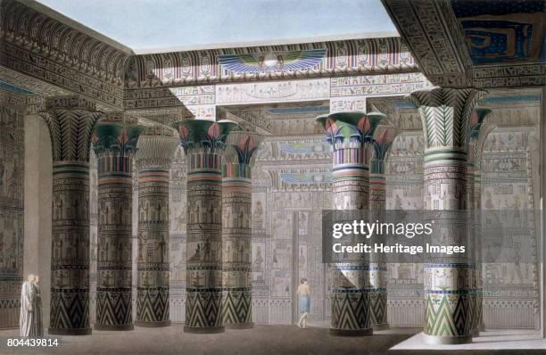 Interior view from the portico of the Grand Temple on the island of Philae, Egypt, 1822. Plate 18 from Vol 1 of Descriptions of Egypt by Le Pere,...