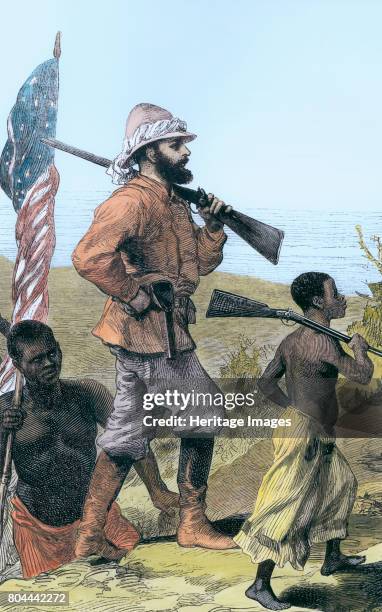 Henry Morton Stanley approaching Lake Tanganyika, Africa, 19th century. In 1869, Stanley was sent by the New York Herald to look for Dr Livingstone,...