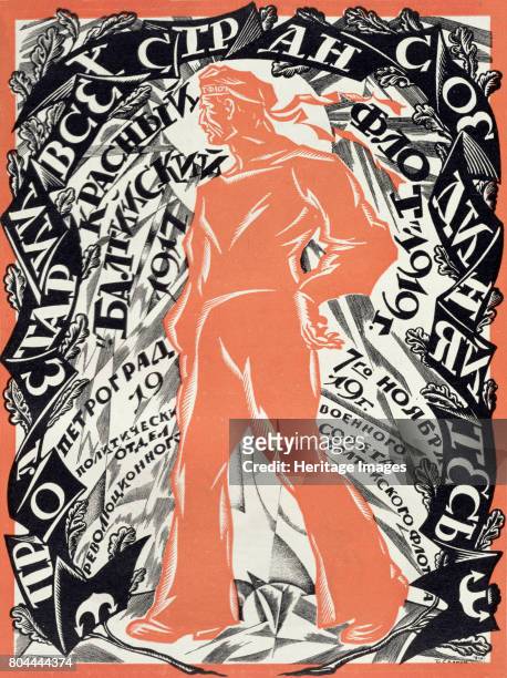 Petrograd Red 7th November', 1919. Revolutionary poster depicting a Russian sailor. Artist Sergey Vassilyevich Chekhonin.
