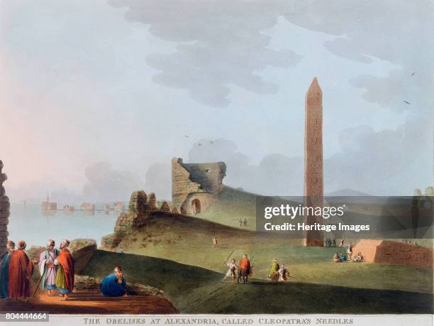 The Obelisks at Alexandria, called Cleopatra's Needles', Egypt, 1802. View of one of the pair of Ancient Egyptian obelisk dating from c1500 BC. One...