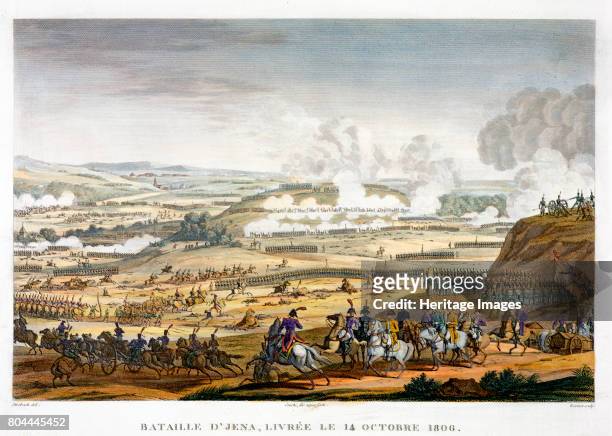 The Battle of Jena, Germany, 14th October 1806. The battle of Jena in Germany began with the chance evening meeting of Marshal Lannes' corps with a...