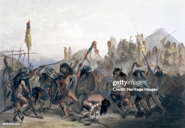 Bison-Dance of the Mandan Indians in front of their Medicine Lodge in the Mih-Tutta-Hankush', 1843. Plate 18 from Volume 2 of Travels in the Interior...