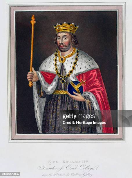King Edward II, Founder of Oriel College', 19th century. Edward II succeeded his father, Edward I, in 1307. His reign was characterised by friction...