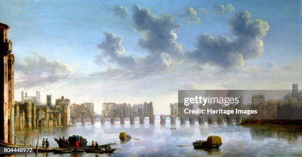 Old London Bridge, c1630. View of the bridge originally built between 1176 and 1209, showing the houses that were built on it in the Middle Ages....