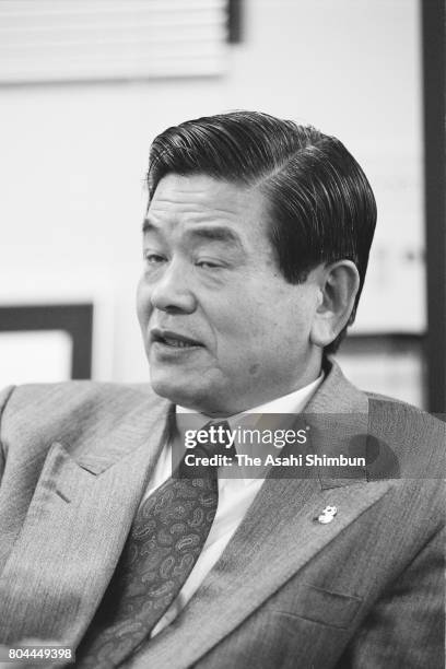 League Chairman Saburo Kawabuchi speaks during the Asahi Shimbun interview on January 5, 1994 in Tokyo, Japan.