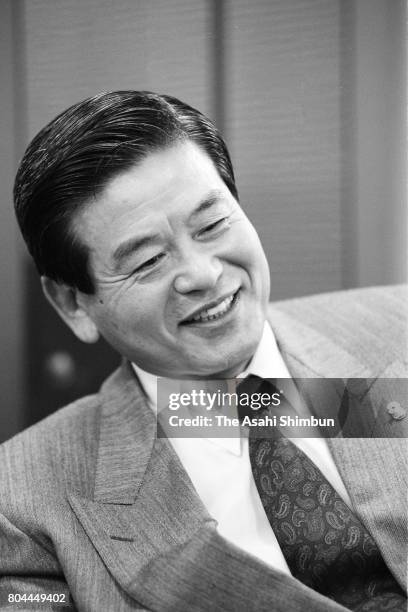 League Chairman Saburo Kawabuchi speaks during the Asahi Shimbun interview on January 5, 1994 in Tokyo, Japan.