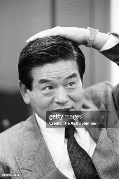 League Chairman Saburo Kawabuchi speaks during the Asahi Shimbun interview on January 5, 1994 in Tokyo, Japan.