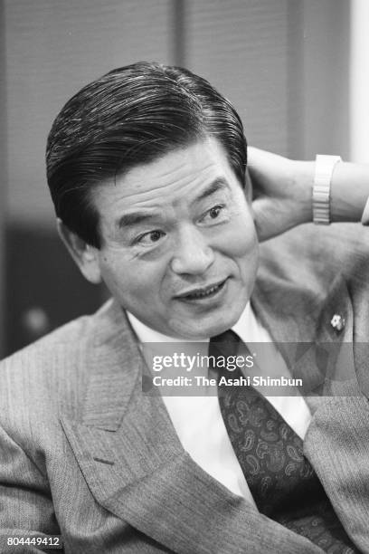 League Chairman Saburo Kawabuchi speaks during the Asahi Shimbun interview on January 5, 1994 in Tokyo, Japan.