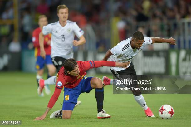 Serge Gnabry of Germany and Hector Bellerin of Spain in action during the UEFA European Under-21 Championship Final between Germany and Spain at...