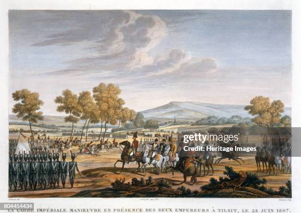 The Imperial Guard Manoeuvring in the Presence of the Two Emperors at Tilsit, 28 June 1807'. On 25 June 1807, Napoleon and Alexander I of Russia met...