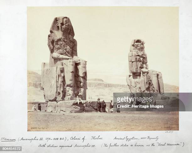 The Colossi of Memnon, Thebes, Egypt, 1862. Two 70ft/21m stone statues of Amenhotep III that stood in front of the mortuary temple that is now...