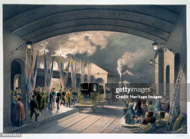 The King at New Cross Station, 1844. King Louis Phillippe of France being greeted at New Cross Station, Deptford, London, during his visit to Winsor...