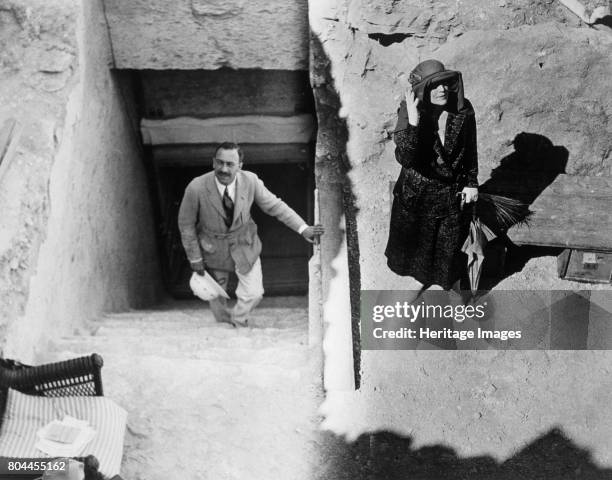 Visitors to the Tomb of Tutankhamun, Valley of the Kings, Egypt, 1923. Stephen Vlasto and Lady Ribblesdale at the entrance to the tomb. The discovery...